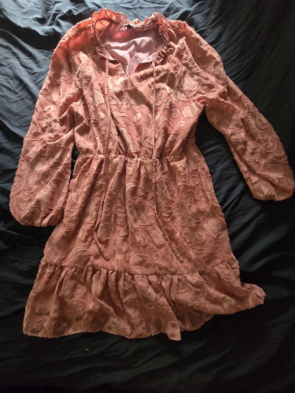SHEIN Coral Pink Embroidered Ruffle Hem Kids Dress